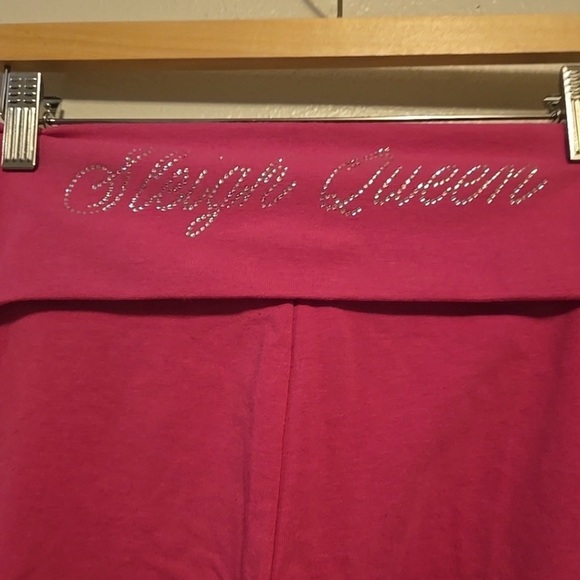 Victoria’s Secret PINK Fold Over Rhinestone “Sleigh Queen” Leggings Y2K Pink - Picture 4 of 6